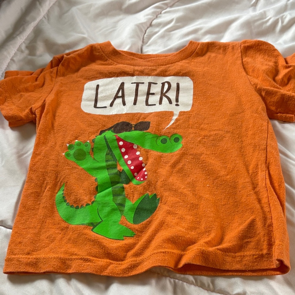 Orange Kids Graphic Tee with Playful Green Crocodile - "Later!"